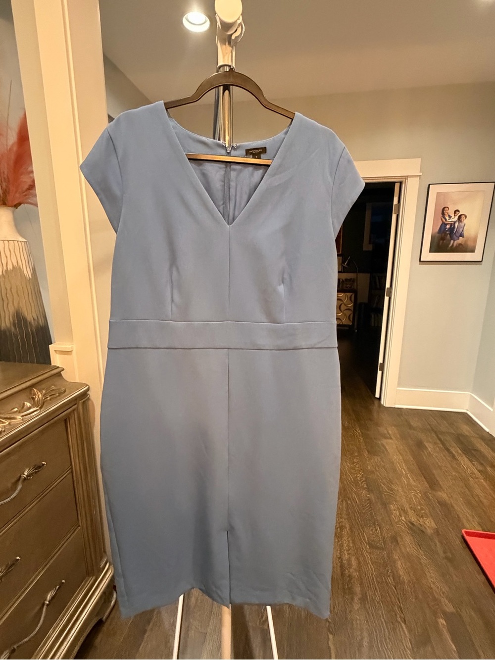 Ann Taylor Sky Blue V-Neck Cap Sleeve Sheath Dress